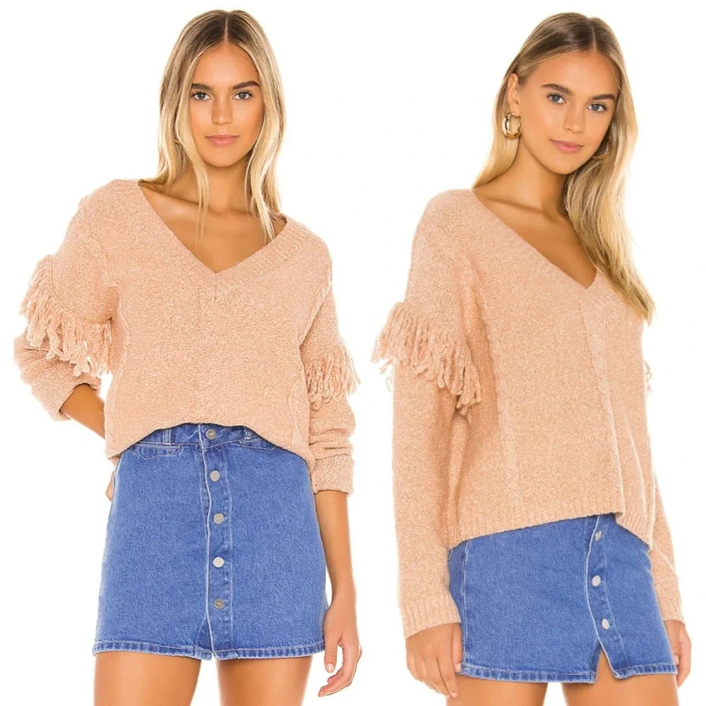 Tularosa Lonestar Fringe Sleeve Sweater In Peach